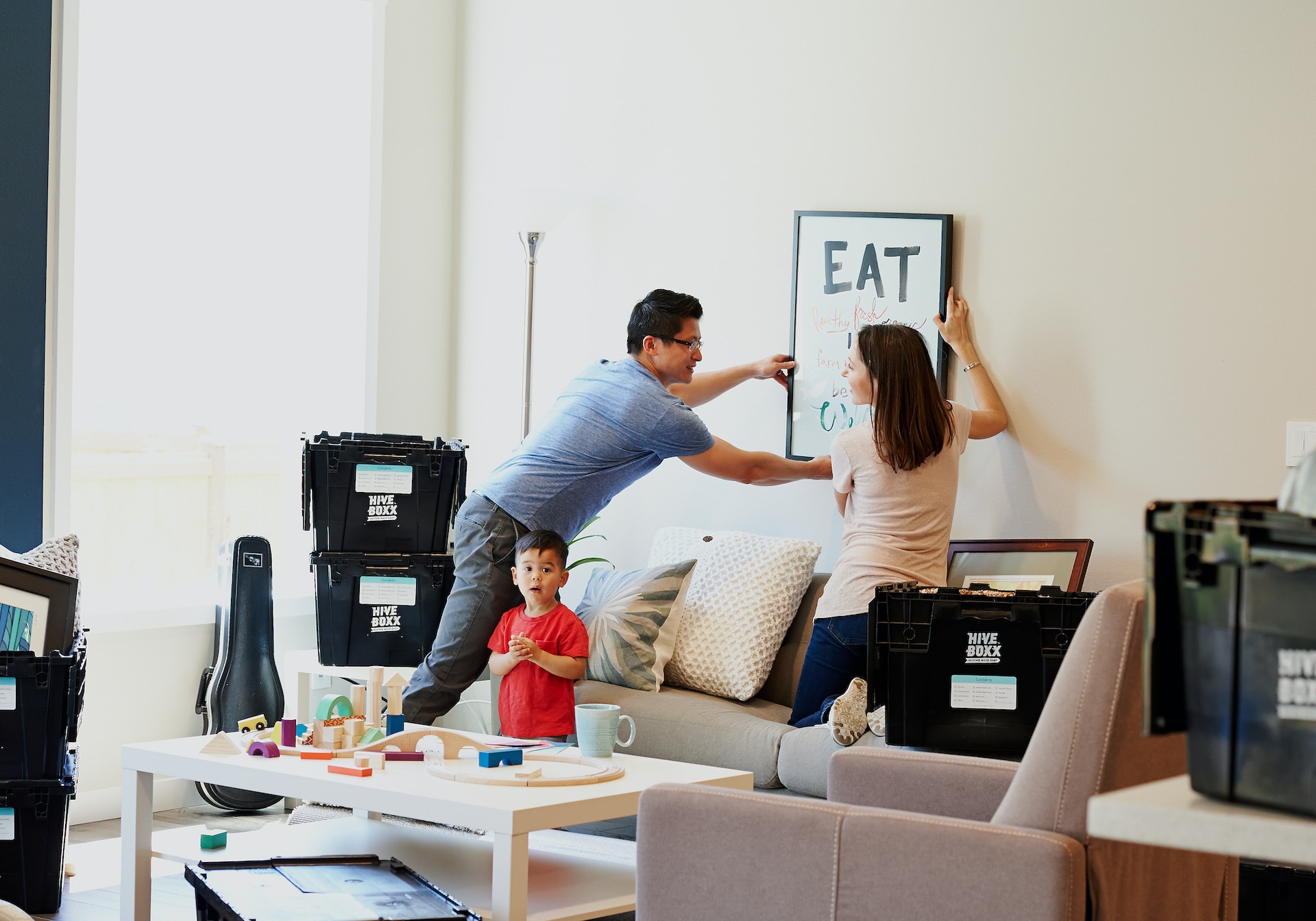 Happy family after moving